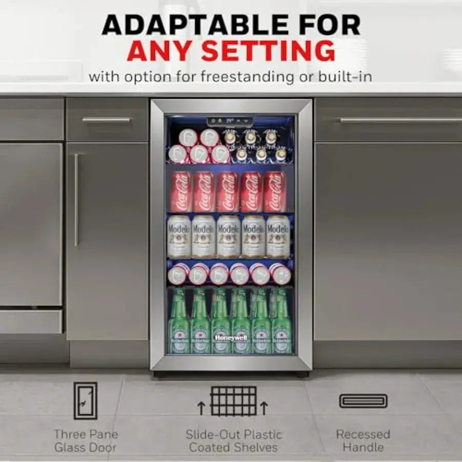 Beverage Refrigerator and Cooler, Mini Fridge with Glass Door for Soda Beer or Wine for Office or Bar with Adjustable Removable from PriceLows™
