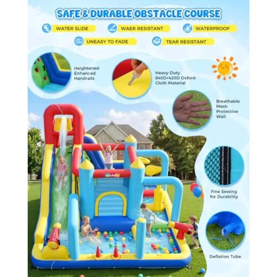 16-in-1 Water Slide Bounce House for Backyard, 13x11x7.4FT Large Inflatable Obstacle Course Water Park w/Water Bucket/Water Gun from PriceLows™