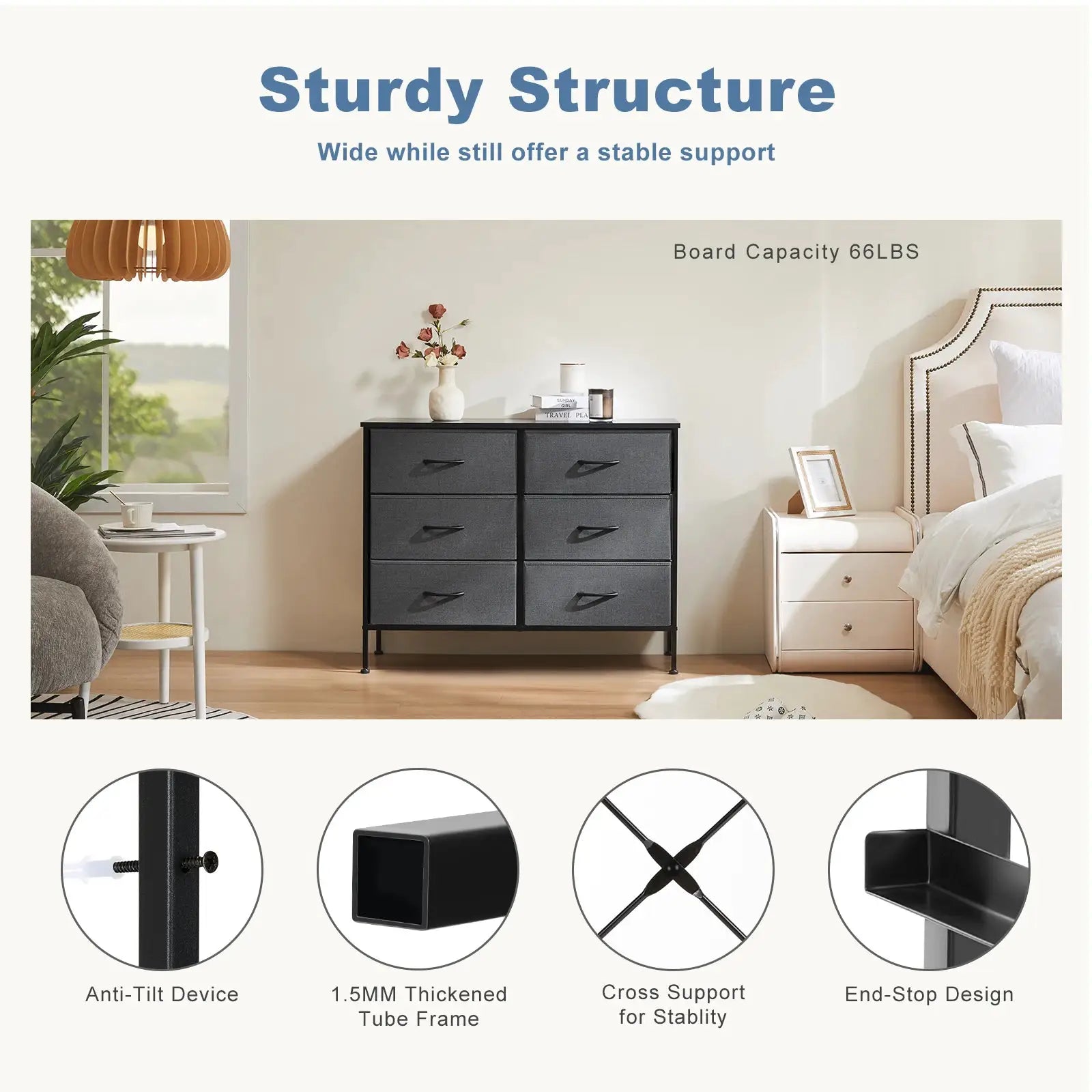 JHK 6 Fabric Drawers Nightstand For Bedroom Bedside Sofa Table With Storage Closet Chest Clothes Display Cabinet Furniture from PriceLows™
