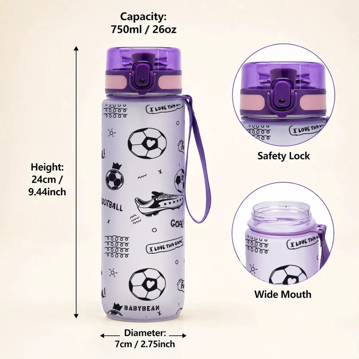 750ml Football Print Sports Water Bottle Flip Top Leakproof Portable Lanyard Water Cup For Kids Student Gym Outdoor Soccer Fans from PriceLows™
