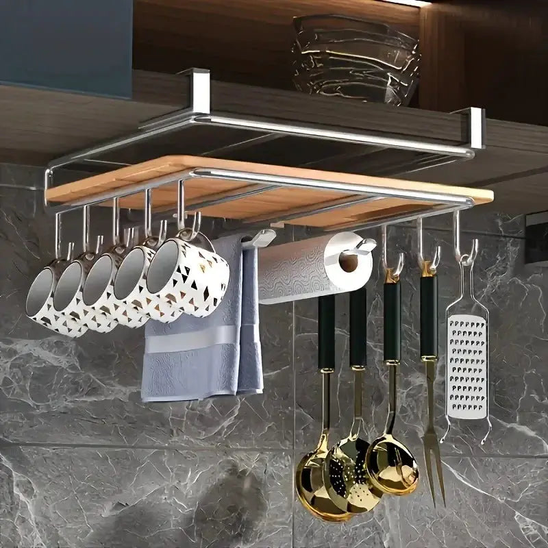 Stainless Steel Hanging Kitchen Storage Rack with Hooks Utensils Holder Shelf from PriceLows™