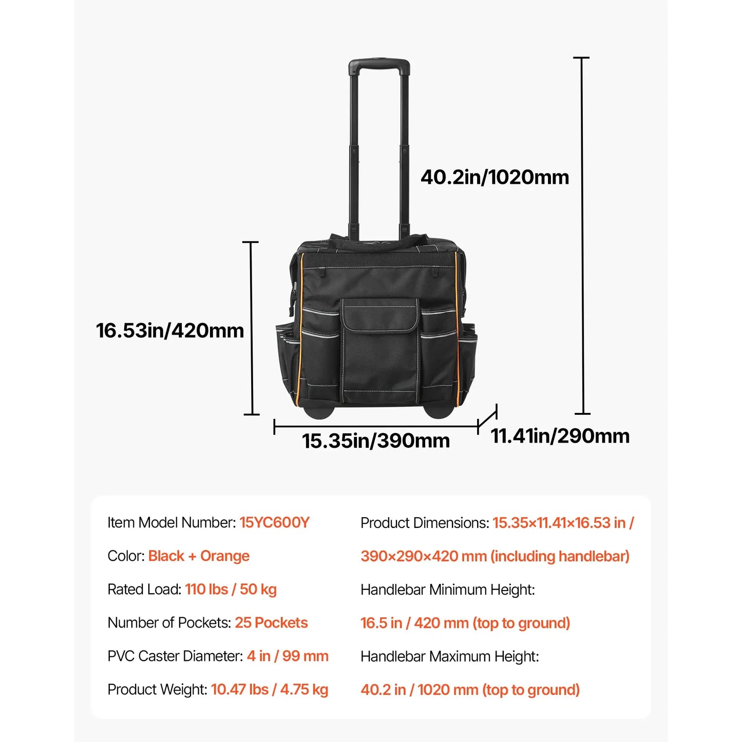SucceBuy 110Lbs Rolling Tool Bag 25 Pockets Roller Tool Bag on Wheels with Telescoping Handle Toolbag Organizers for Mechanic from PriceLows™
