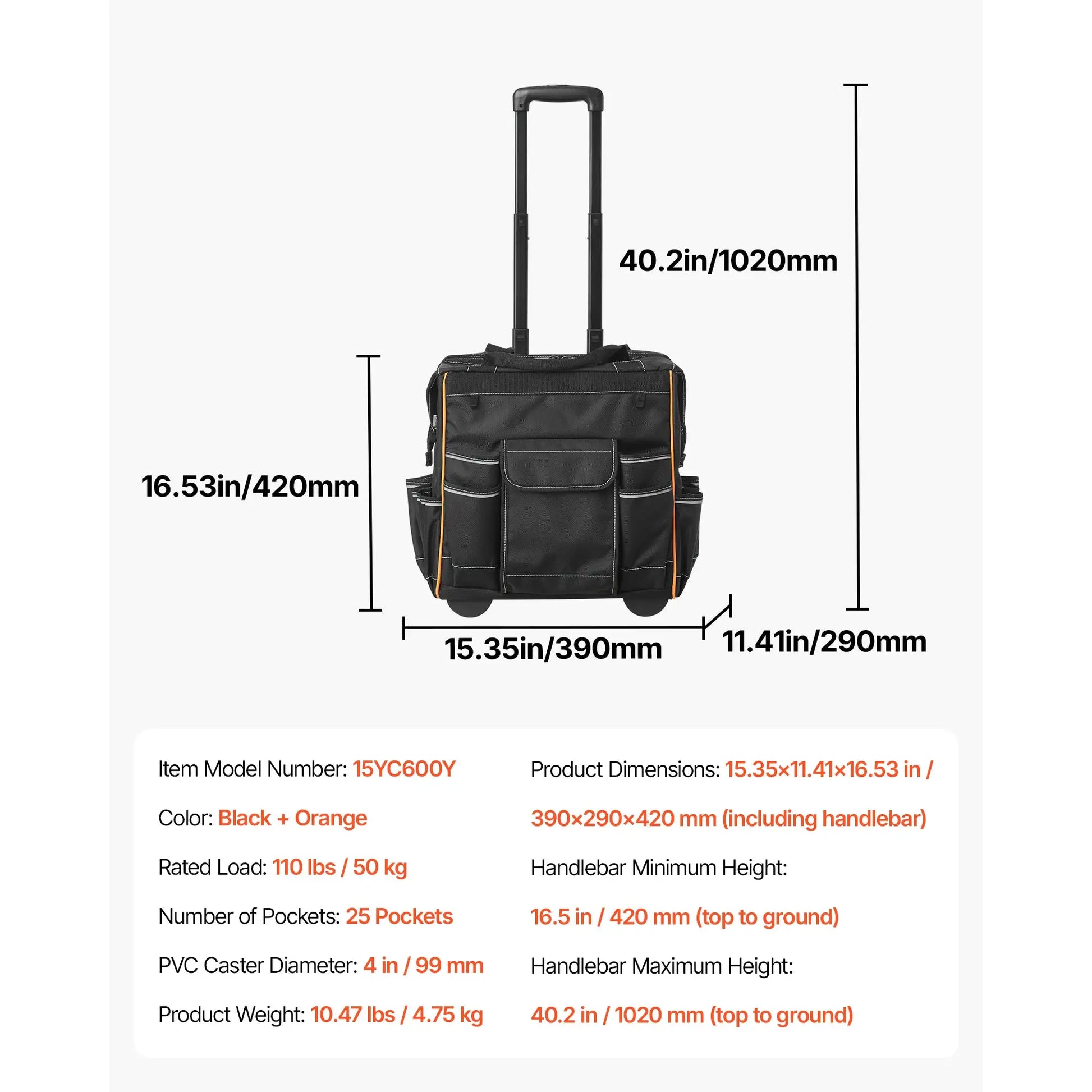 SucceBuy 110Lbs Rolling Tool Bag 25 Pockets Roller Tool Bag on Wheels with Telescoping Handle Toolbag Organizers for Mechanic from PriceLows™