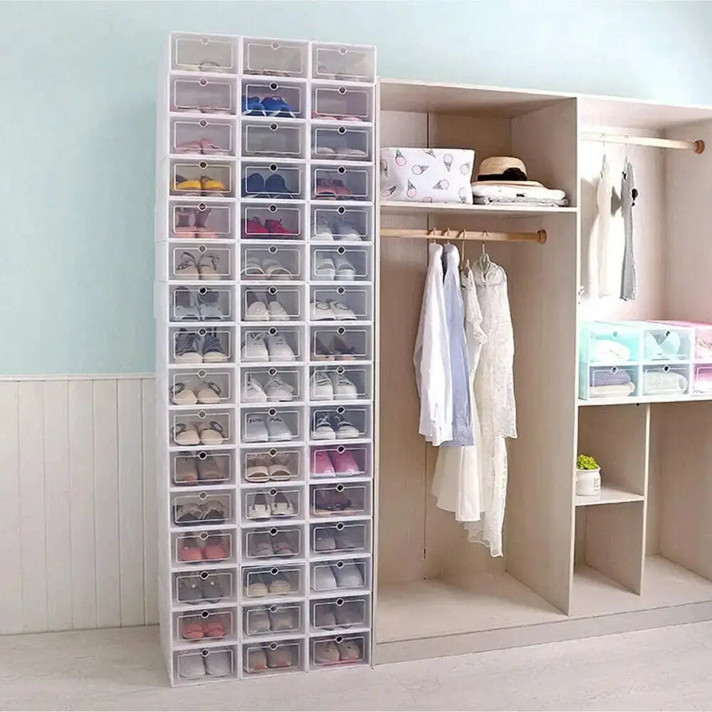 20PCS/24PCS Foldable Flip Shoe Boxes Set Shoe Rack Stackable Storage Container Plastic Clear Shoe Case Home Organizer 33*23*14cm from PriceLows™