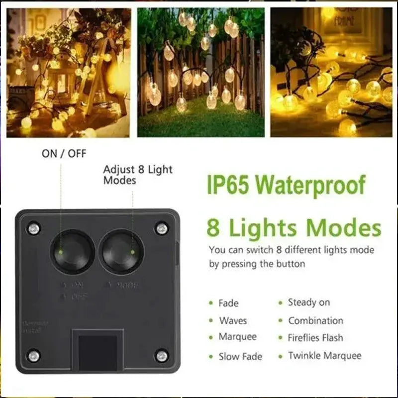 Solar String Lights Outdoor Crystal Fairy Light Chritmas Garland 8 Modes Waterproof Patio Light for Garden Party Decor from PriceLows™