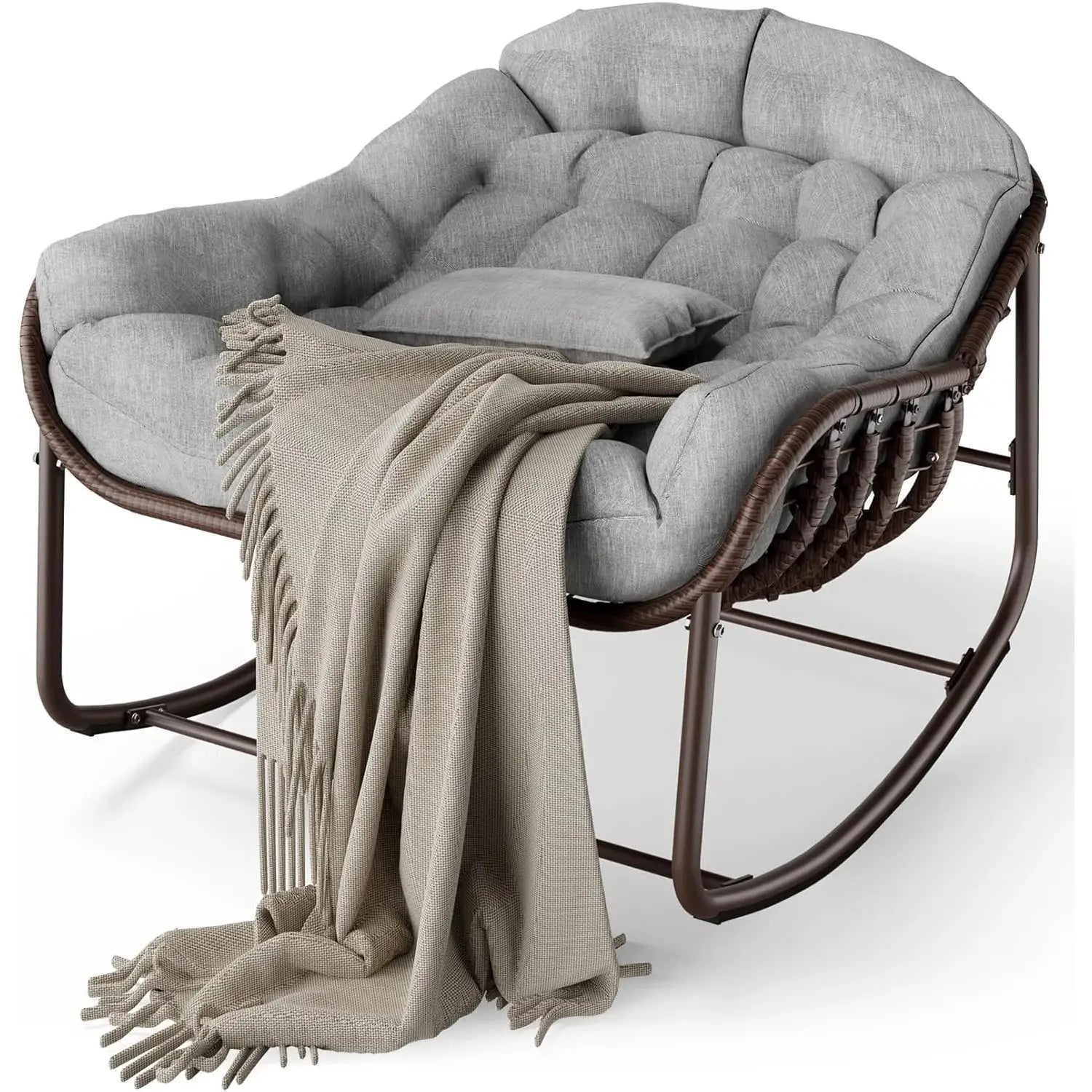 Oversized Patio Rocking Chair,Wicker Rattan Lounge Chair with Water-Resistant Cushion Sturdy Metal Frame for Balcony Garden from PriceLows™