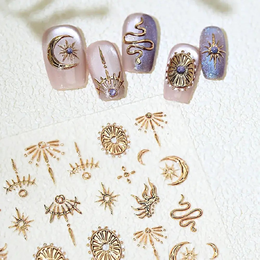 Gold Silver Snake Stars Nail Stickers for Nail Decoation Decals 5D Self-Adhesive Bronzing Stars Moon Totem DIY Supplies Slider from PriceLows™