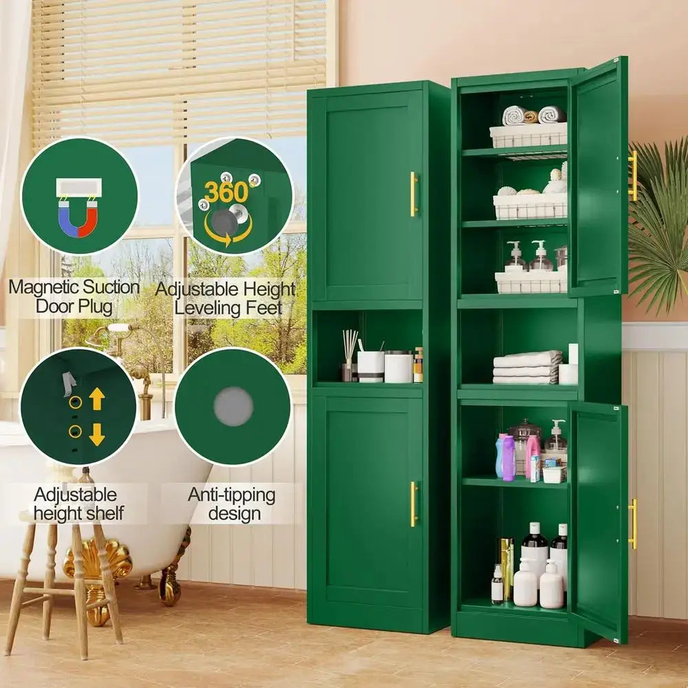 66.93 High Metal 6-Tier Storage Cabinet with 2 Doors, Green, Suitable for Kitchen, Bathroom, Living Room, and More from PriceLows™