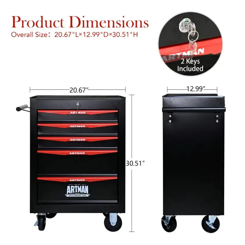 30 Inch 5 Drawer Rolling Tool Chest Metal Tool Cabinet with Ball Bearing Slides Steel Storage Box with Wheels Lockable Black Red from PriceLows™