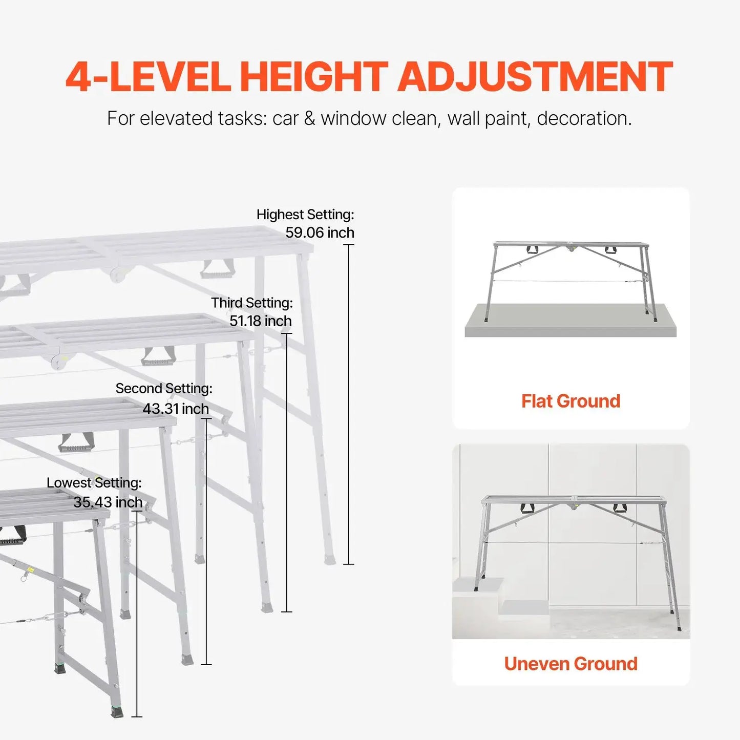 Work Platform, 4 Gear Adjustable Height, Folding Alloy Steel Step Ladder, Portable Scaffolding Platform, 880 Lb Load Capacity, from PriceLows™