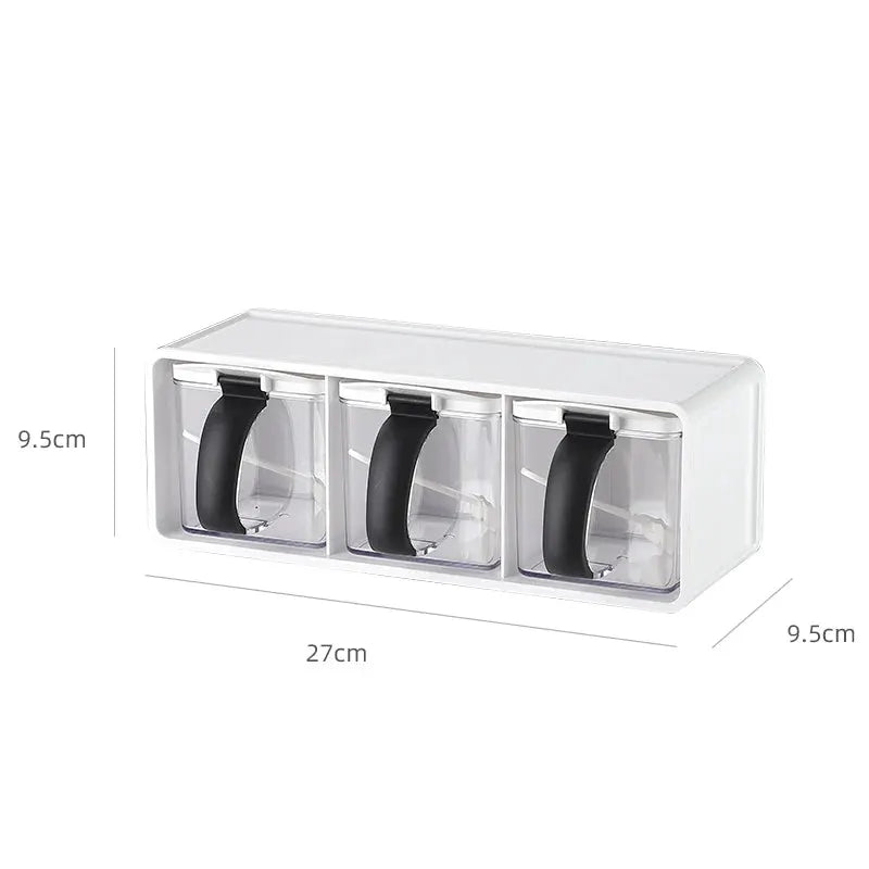 Spice Jars Set | 390ml | Three-Compartment Wall Mount | 3 Jars
