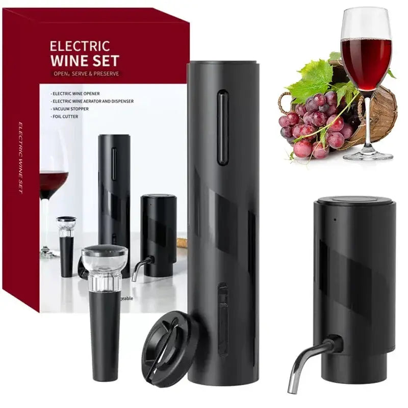 USB Rechargeable 4-in-1 Electric Wine Opener Set with Decanter Aerator Pourer Stopper And Foil Cutter - Complete Wine Tool Kit from PriceLows™
