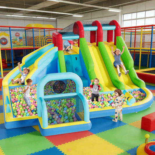 Inflatable Bounce House With 3 Slides, Water Slide Bouncy Castle With Splash Pool & Blower For Kids Indoor Outdoor Play Center Set from PriceLows™