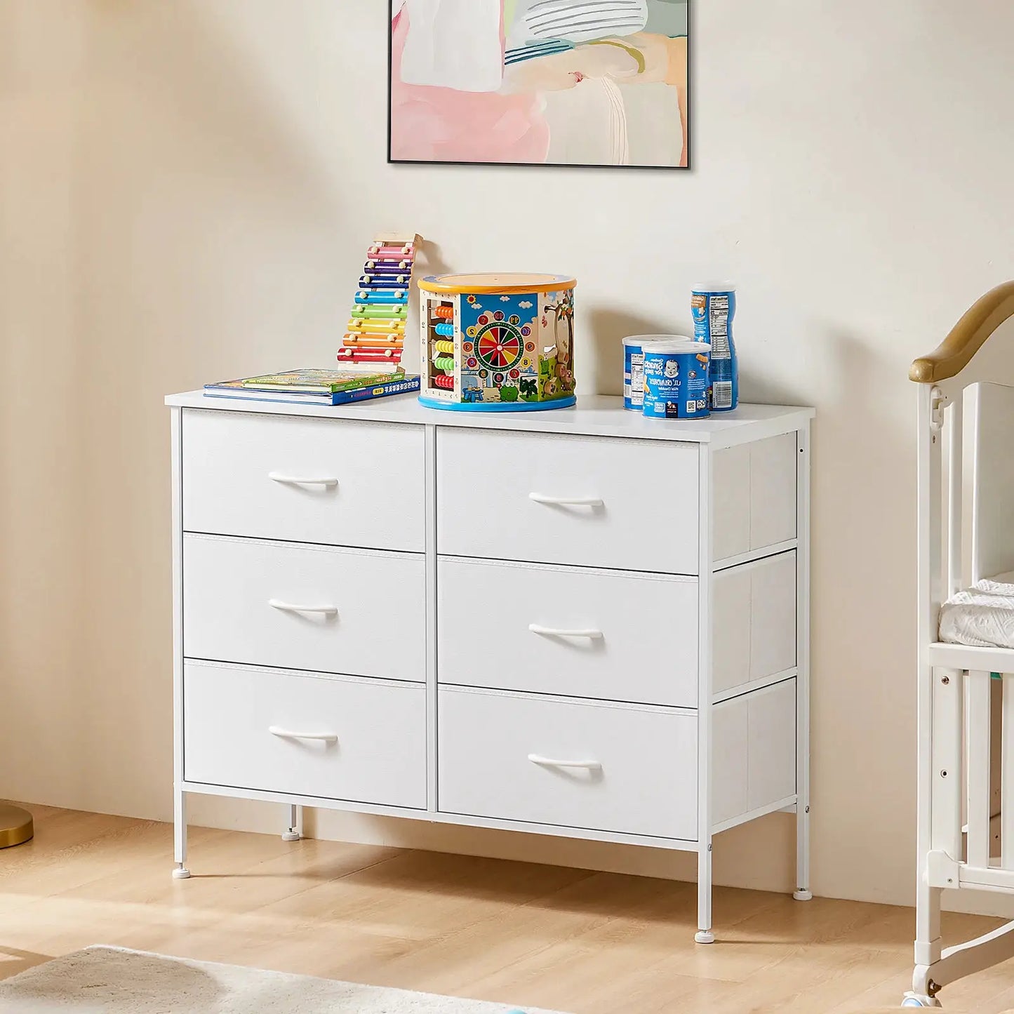 JHK Nightstand 6 Fabric Drawers Dresser For Bedroom Bedside Sofa Table With Storage Closet Chest Display Cabinet Furniture from PriceLows™