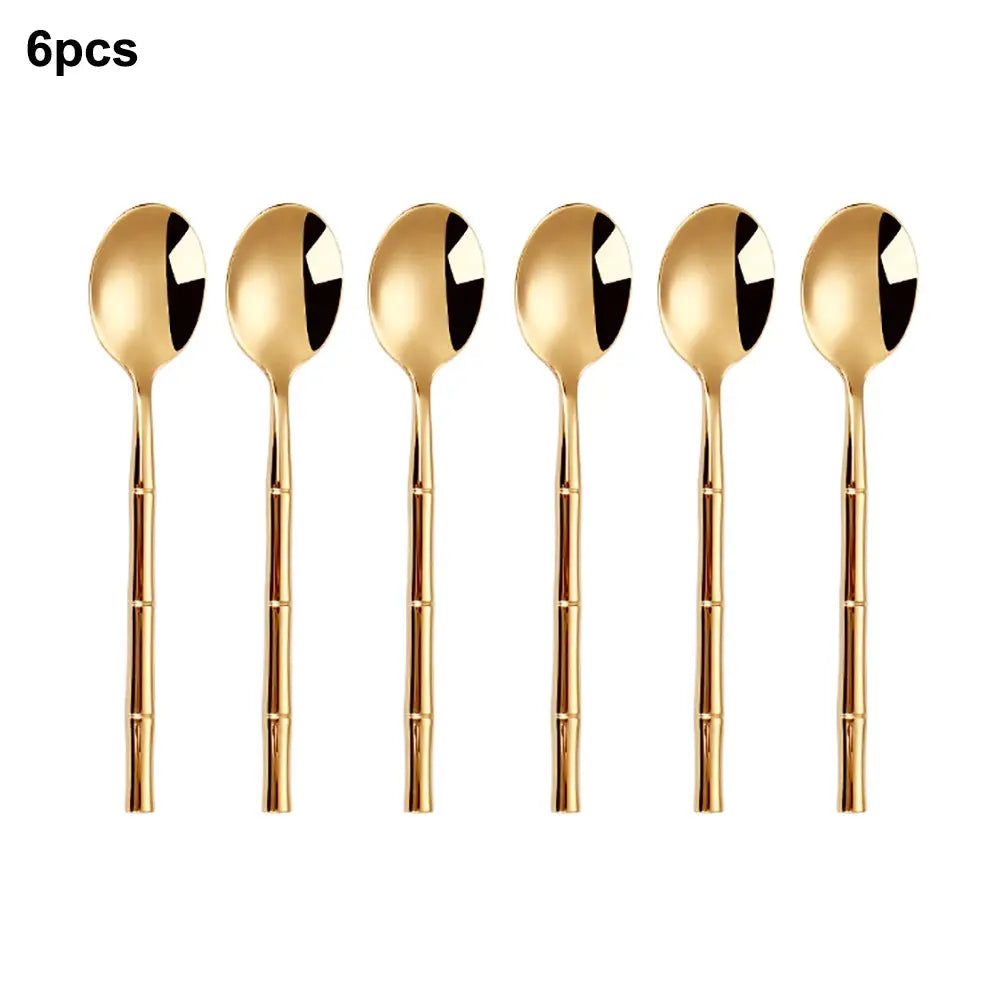 6/24/30Pcs Stainless Steel 304 Tableware Gold Cutlery Set Western Bamboo Shaped Handle Knife Fork Spoon Mirror Dinner Set from PriceLows™