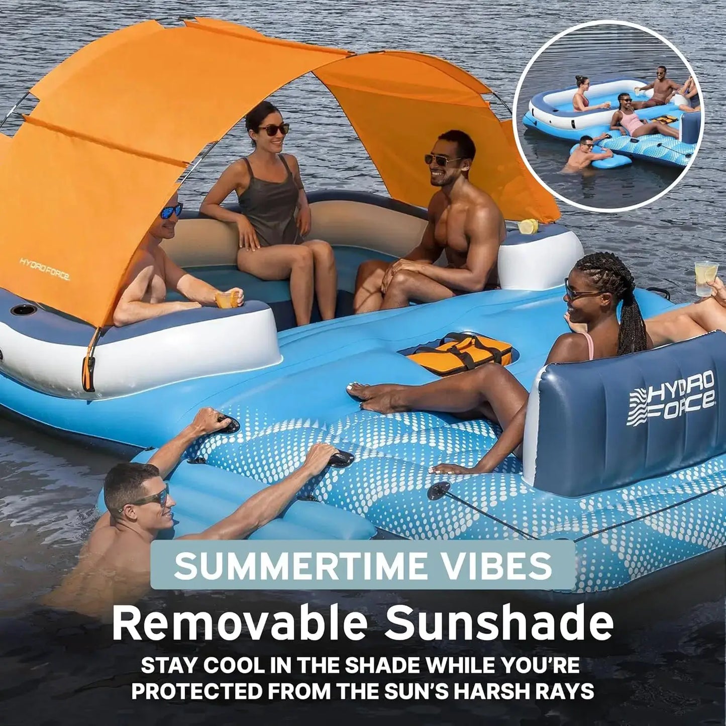 Inflatable Lounger | 6 Person Capacity | Customizable Lake Float | Large