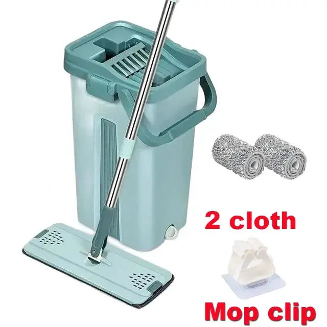 Flat Squeeze Mop with Bucket Hand Free Wringing Floor Cleaning Mop Microfiber Mop Pads Wet or Dry Usage on Hardwood Laminate from PriceLows™