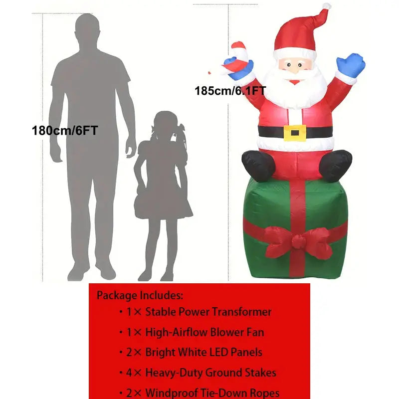 Christmas Inflatable Santa | 6.1 Ft Led Light | Ground Stakes | Garden
