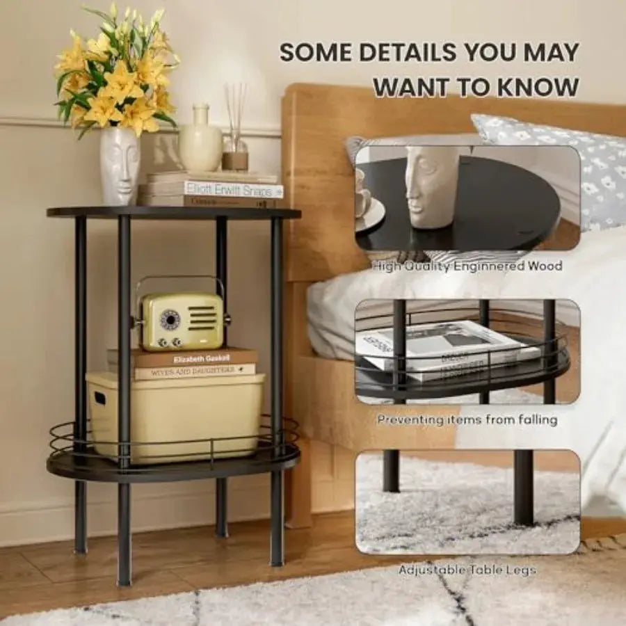 Nightstand Set of 2Small Modern Round Side Table with Storage 2-Tier End Table for Small Space -Living Room Bedroom Nursery from PriceLows™