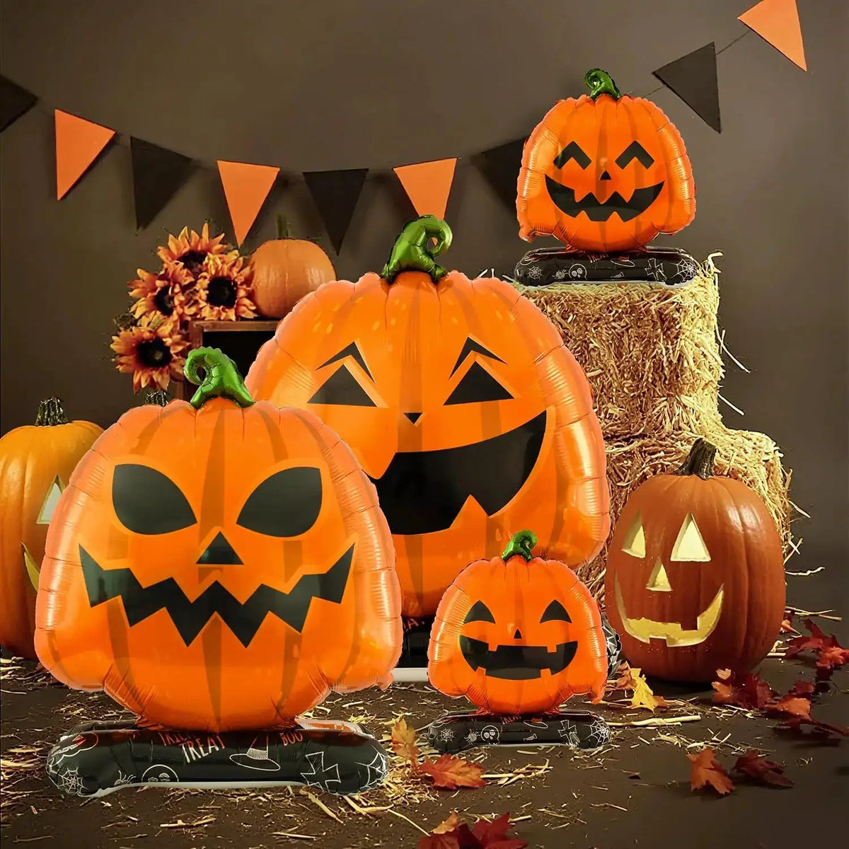 Halloween Pumpkin Balloons | Set Of 4 | Jack O Lantern | 1.6 To 3.3 Ft