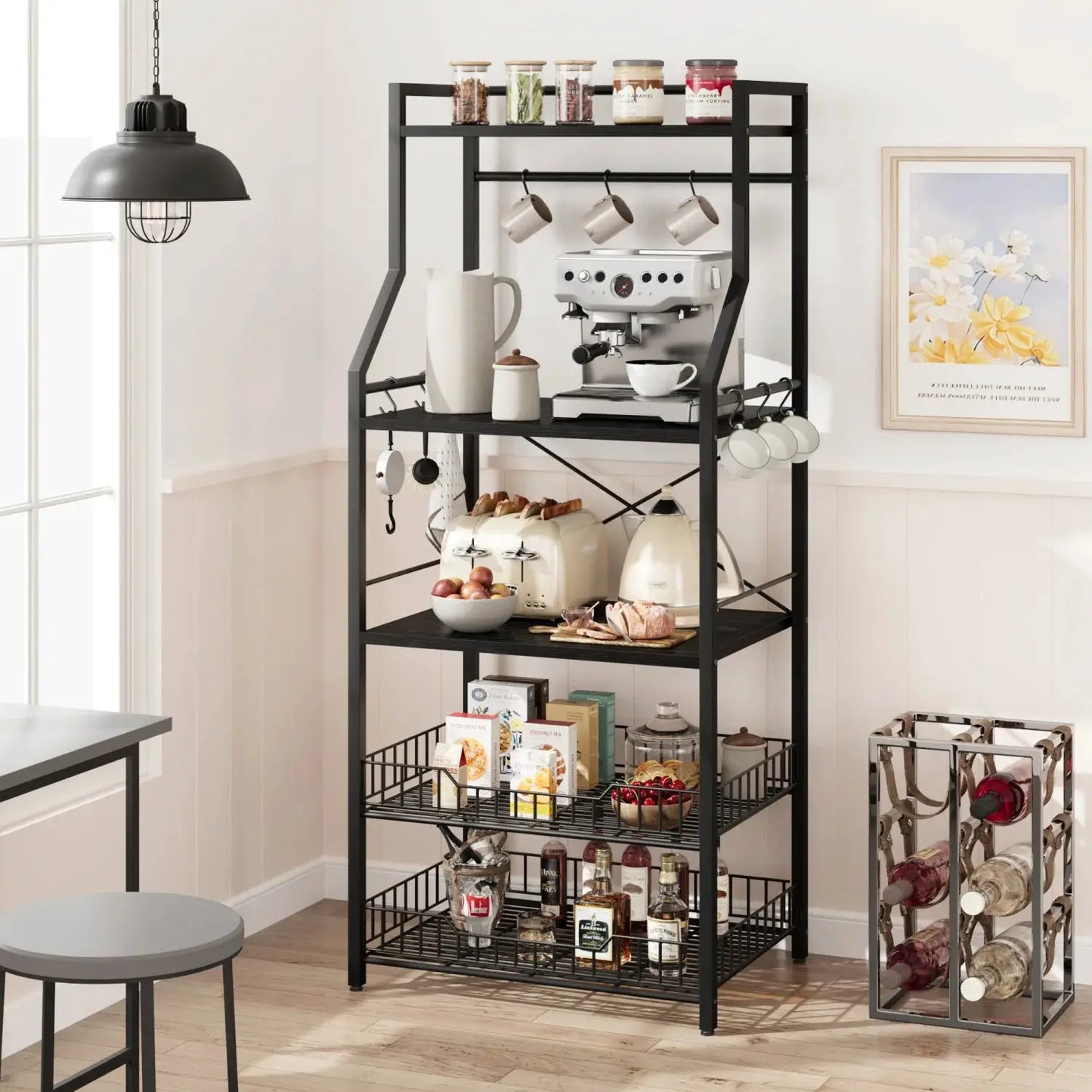Kitchen Bakers Rack Microwave Oven Stand with 2 Large Wire Basket Industrial Coffee Bar Station from PriceLows™