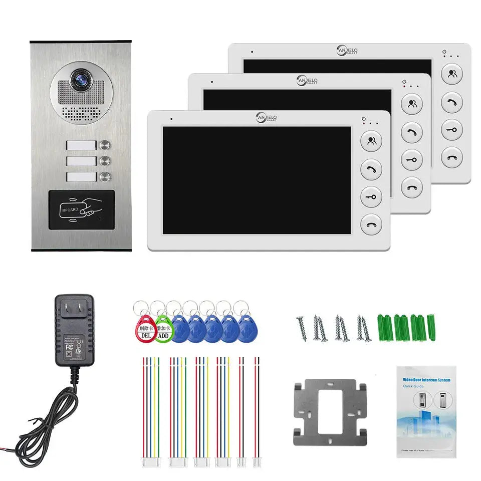 Video Intercom Set | 7Inch Color Display | 3Unit Wired Kit | Apartment