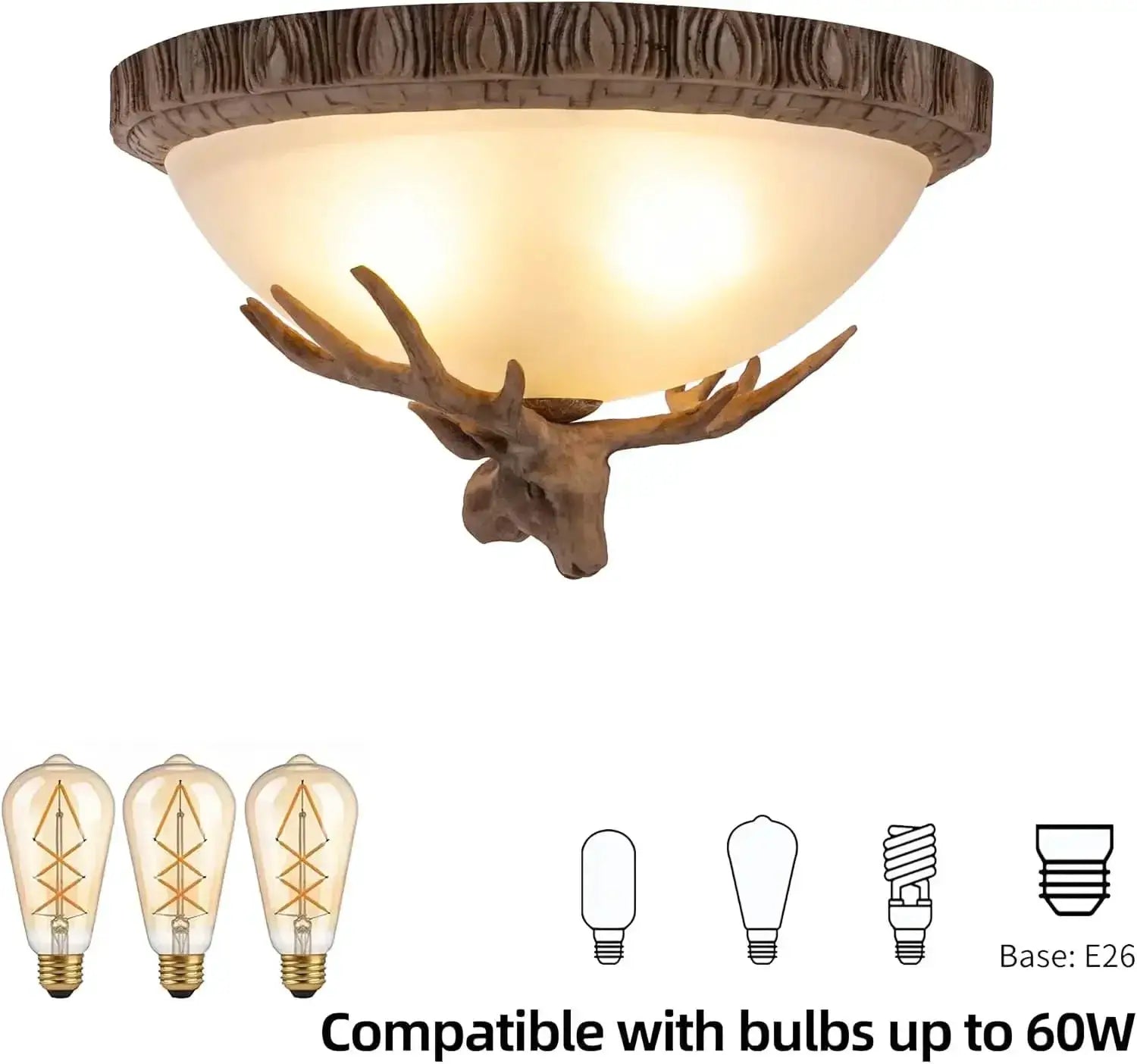 Ceiling Lighting, 3-Light Bronze Rustic Antler Bowl Style Ceiling Light for Kitchen Bar Cafe Living Room from PriceLows™