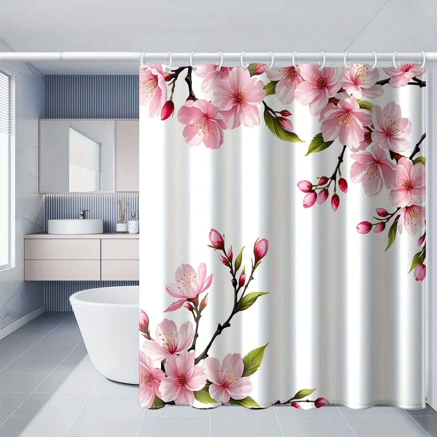 Universal Fit Shower Curtain With Hooks Set For Bathroom Decor And Water Control from PriceLows™