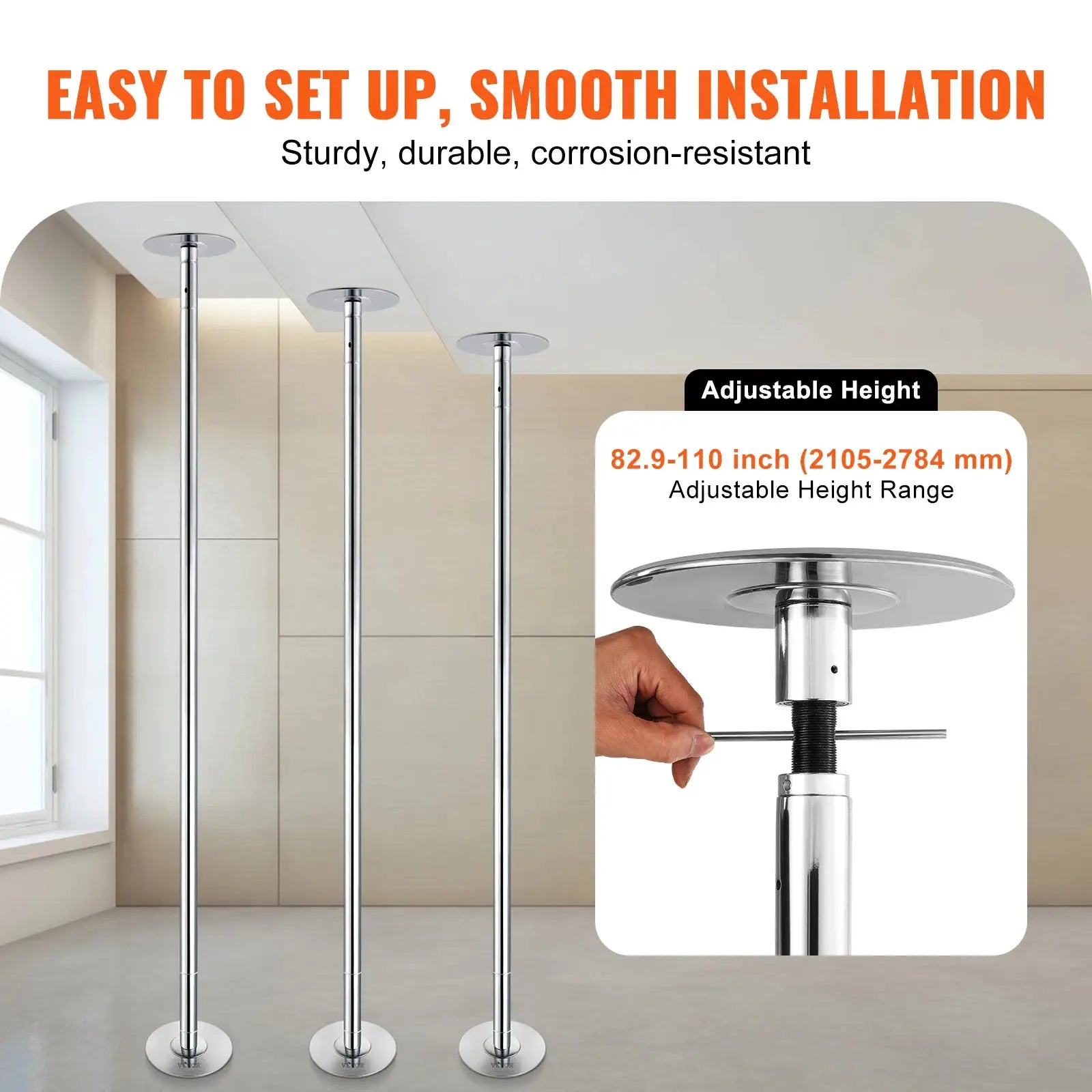 SucceBuy Professional Dancing Pole Spinning Static Dancing Pole Kit Portable Removable Pole 45mm Heavy-Duty Stainless Steel Pole from PriceLows™