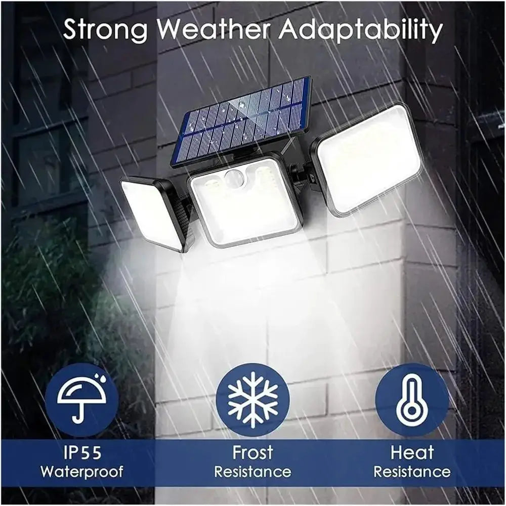 72 LED Three-Head Solar Wall Light with Human Body Motion Sensor - Waterproof Adjustable Garden Street Light from PriceLows™