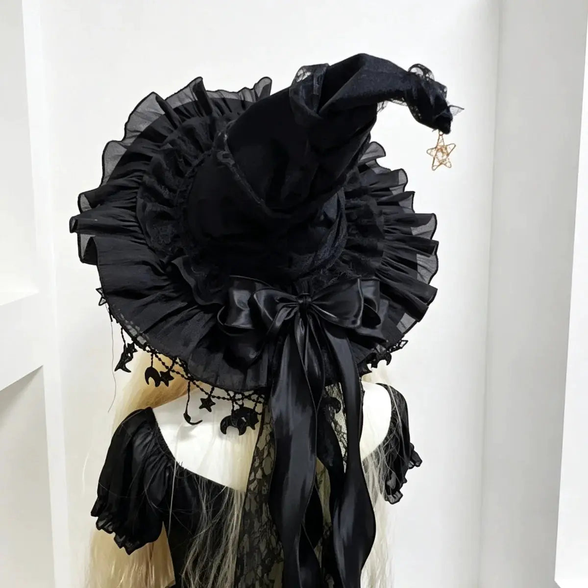 Witch Hat | Lace Trim | Velvet Material | Moon Pendant
