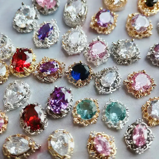 10pcs Pink Black Blue Oval Drop Round Zircon Bright Silver Nails Jewelry Decorations Nail Art Accessories Charms Parts Supplies from PriceLows™