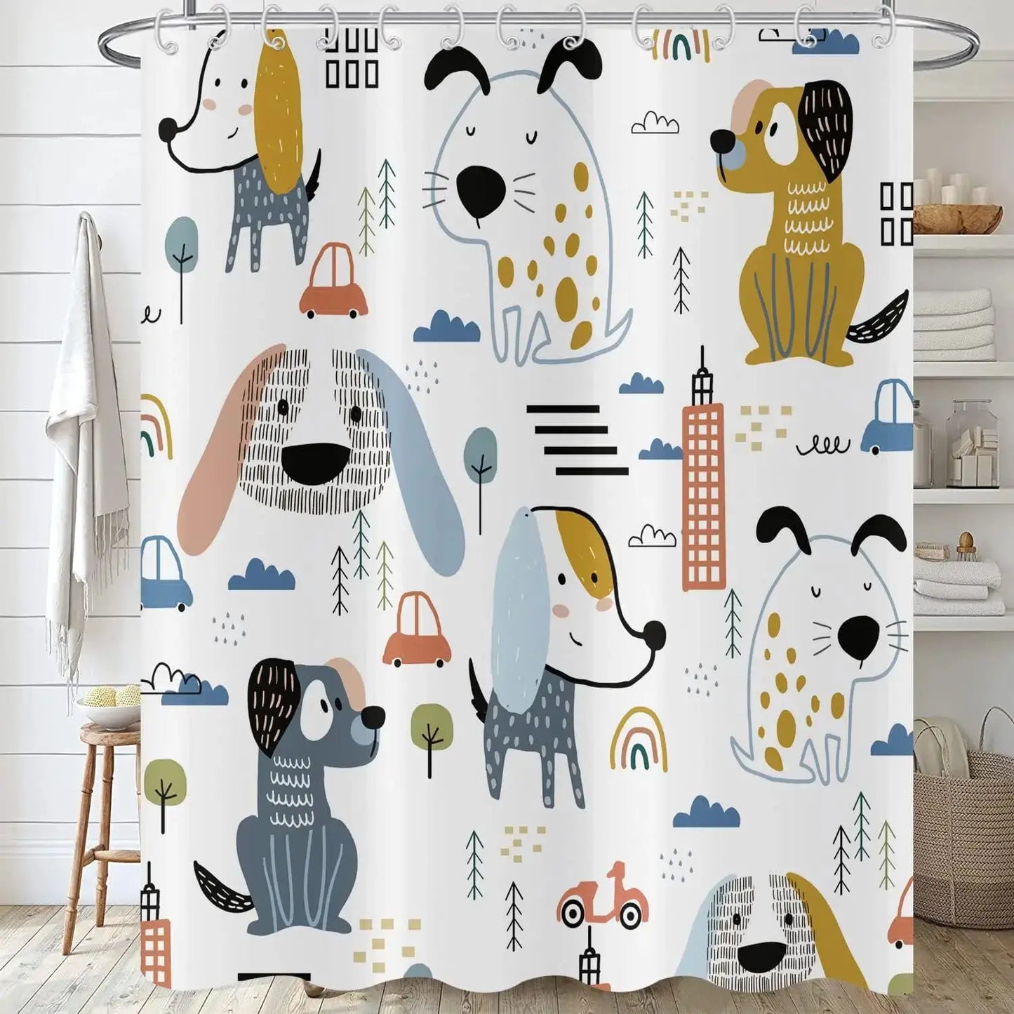 Cute Cat Blue Children Shower Curtain Waterproof Washable Polyester Material Bathroom Decorative Curtain with Hook from PriceLows™