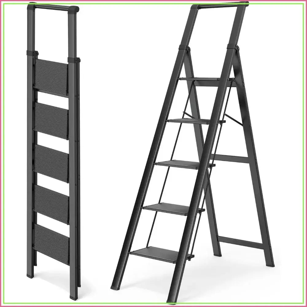 5 Step Ladder, Anti-Slip Pedals, Foldable Step Stool, Lightweight, Hold 300lbs, Reach 10ft for Home from PriceLows™