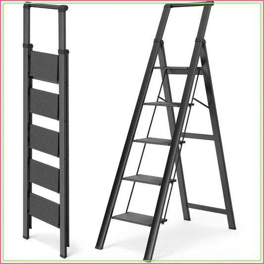 5 Step Ladder, Anti-Slip Pedals, Foldable Step Stool, Lightweight, Hold 300lbs, Reach 10ft for Home from PriceLows™
