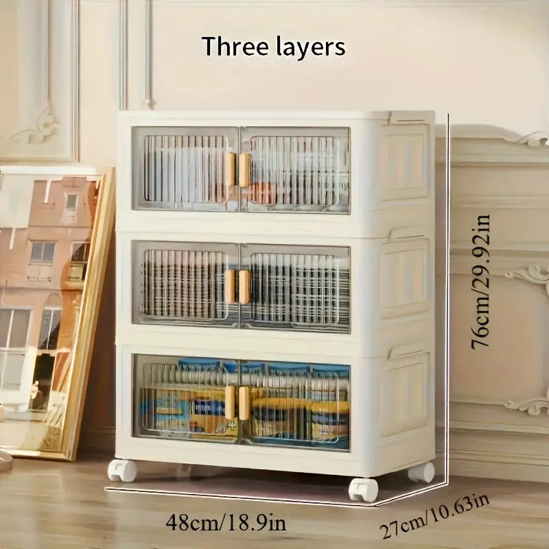 Stackable Plastic Storage Cabinet with Doors & Wheels, Large Capacity Easy-Assemble Durable Closed Bedroom Organizer from PriceLows™