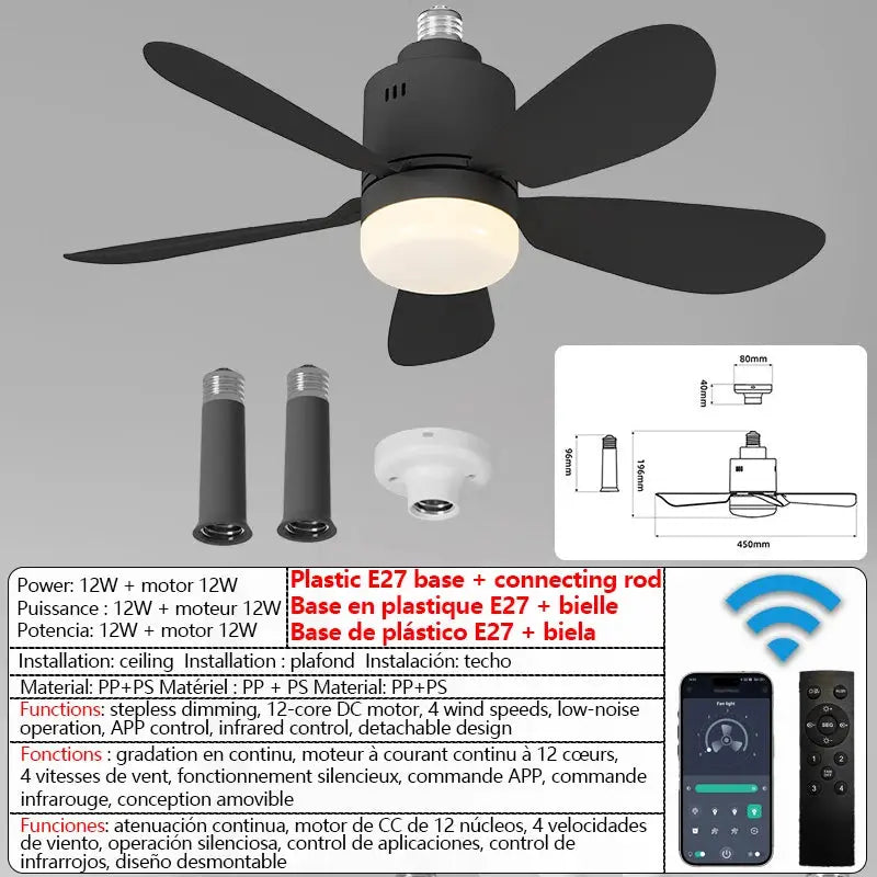 Ceiling Fan | E27 Base Remote 4 Speeds | Bulb Included | 52.5cm Diameter