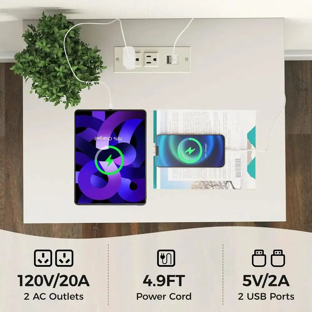 Dual Drawer White Nightstand Set with Charging Station and Storage Shelf for Bedroom from PriceLows™