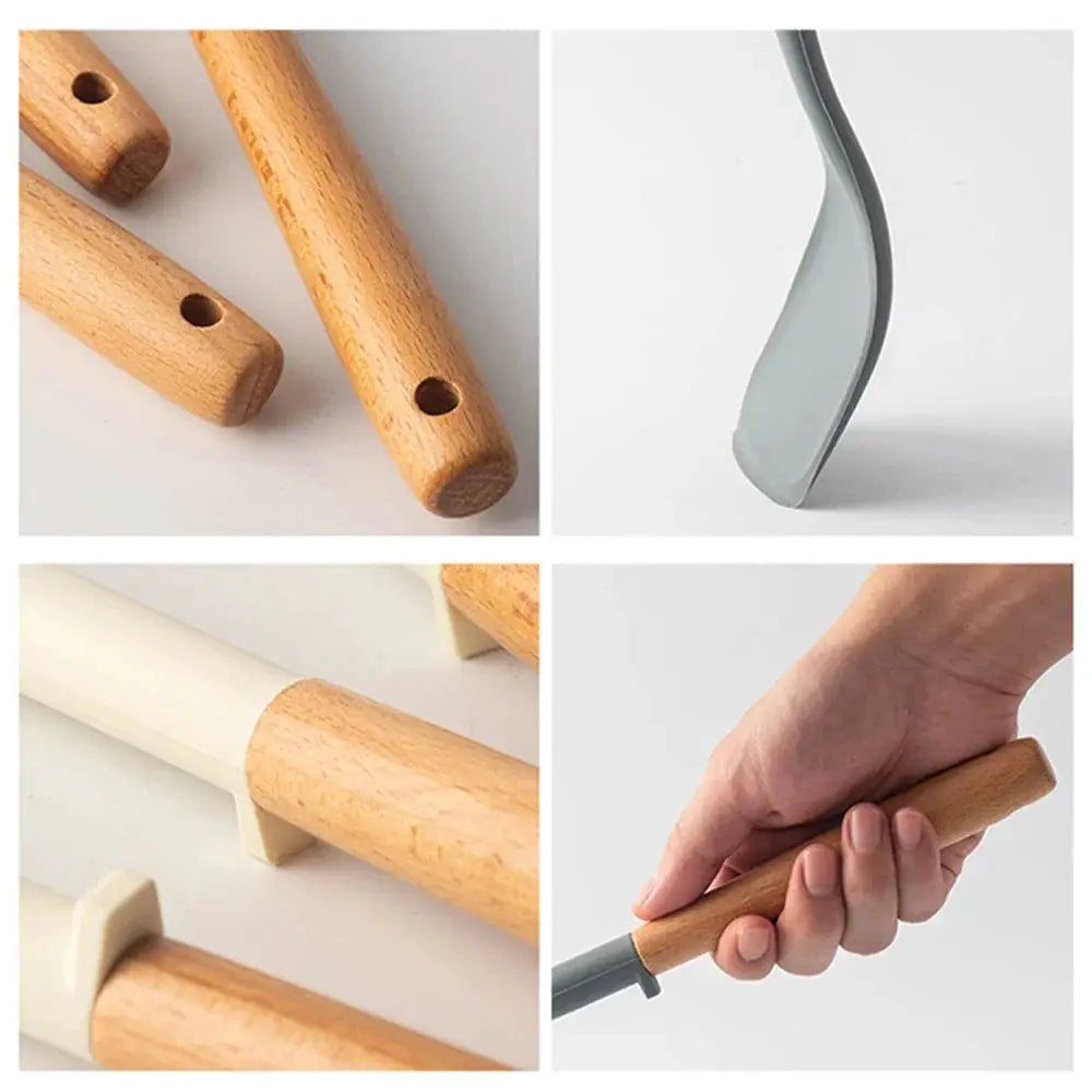 Silicone Spatula Set | Wooden Handle | Nonstick Design | 5 Piece White