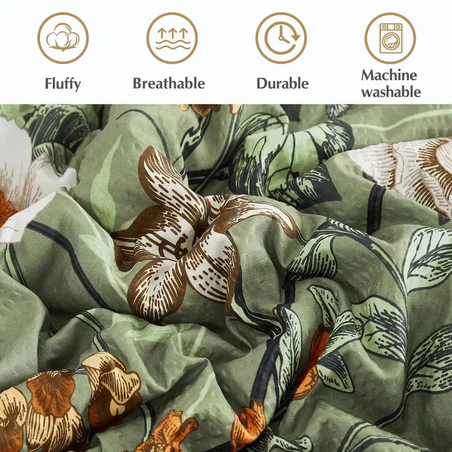 King Size Comforter Set 7 Pieces Green Floral Bedding Sets, King Bed in a Bag with Botanical Butterfly Comforter, Sheets, Pillow from PriceLows™