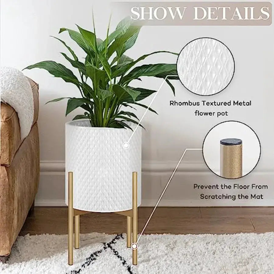 Mid Century Modern Planters Set of 2 for Indoor Plants White Metal Decorative Planters with Stands Ideal for Living Room Office from PriceLows™
