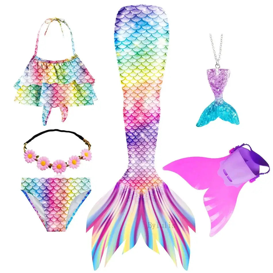New The Little Mermaid Tails Ariel Memaid Swimsuit Bikini Bathing Suit Halloween Costume Girls Can Add Monofin for Pool Swim from PriceLows™