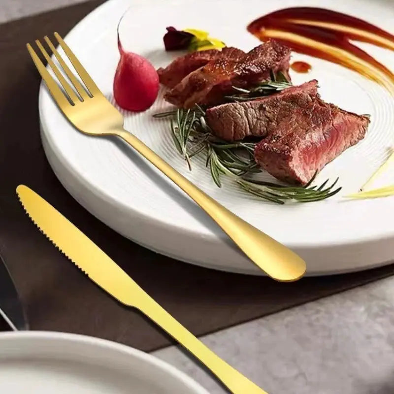 Stainless Steel Steak Cutlery Set with Gift Box, 24 Piece Western Knife Fork Spoon Household Tableware from PriceLows™