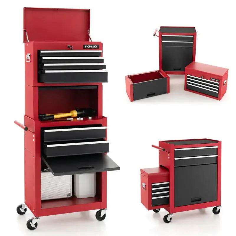 6-Drawer Tool Chest with Heightening Cabinet-Black & Red from PriceLows™