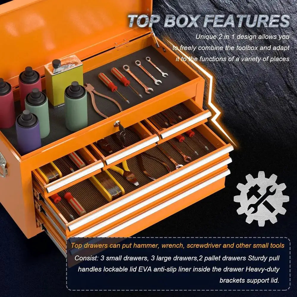 Orange Rolling Garage Tool Cabinet with Wheels and Locking Toolbox Storage from PriceLows™