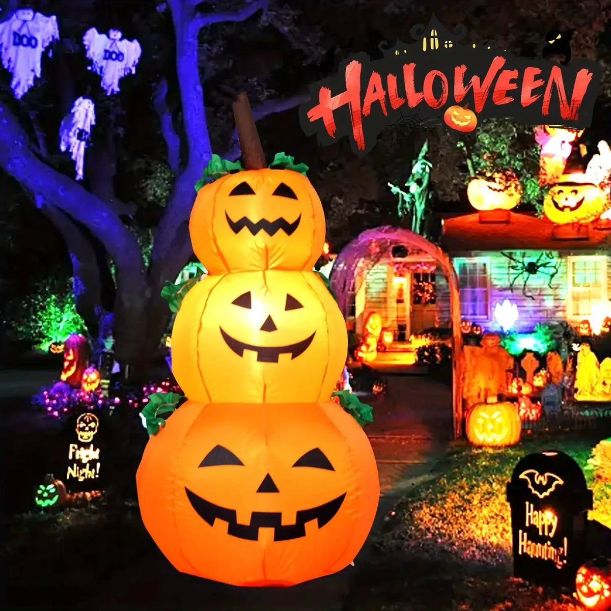 Halloween Inflatable Pumpkins | 3.9 Ft | Led Built In Lights | Stacked