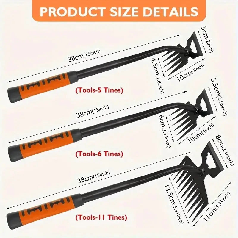 2 In 1 Garden Weeding Rake | Carbon Steel | 5 6 11 Teeth