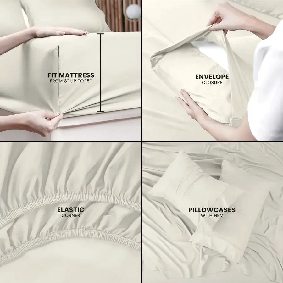 King Sheet Set 4 Piece Bed Sheets for King Size Bed, Soft and Breathable Microfiber, Includes 1 Fitted Sheet, 1 Flat Sheet and 2 from PriceLows™