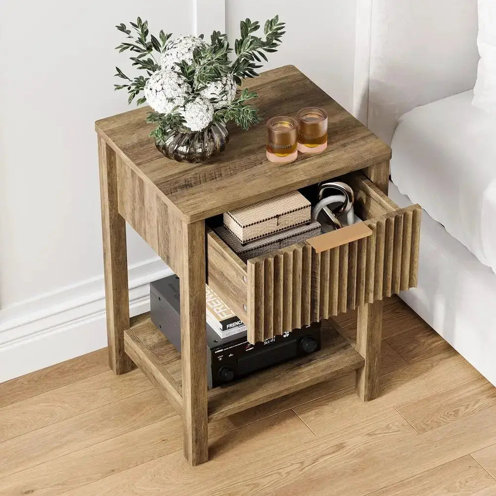 2-Piece Wooden Nightstand Set with Open Storage Shelf, Ideal for Bedroom or Living Room, Brown from PriceLows™