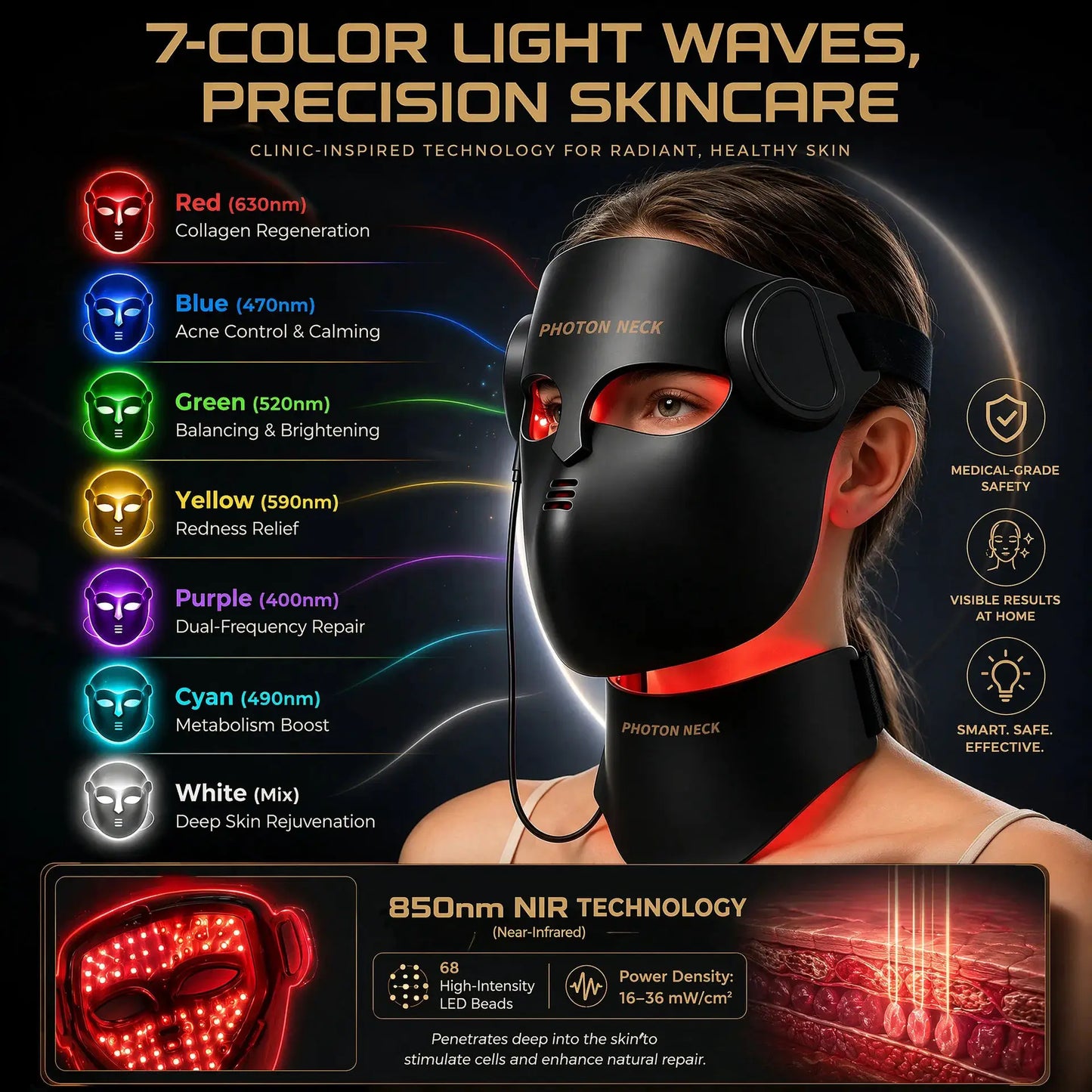 Red Light Therapy 8 Colors LED Face Mask with Neck Silicone Photon Infrared Therapy Mask for Reduce Wrinkle Acne Facial Care from PriceLows™